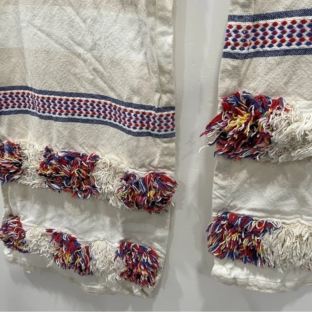 Anthropologie Fringed Cortes Rectangular Table Runner Fringe Embroidered 16”x90”
